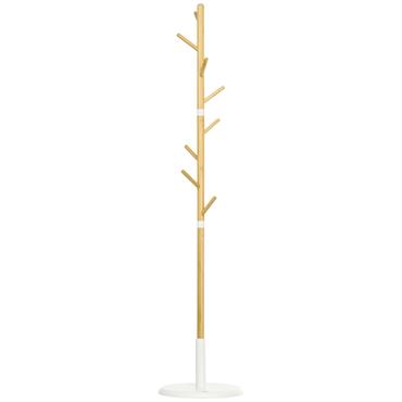 Porte-manteau design scandinave branches 8 patères métal blanc bambou