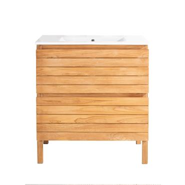 Meuble salle de bain en teck et céramique L 80 cm