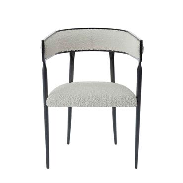 Chaise de salle à manger design dossier arrondi bouclette blanche