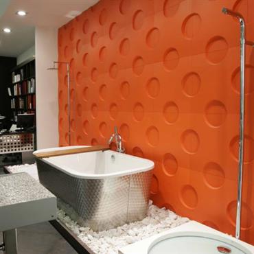 Le revêtement mural de la salle de bain sort des classiques et se fait coloré, excentrique, shabby ou très sophistiqué ... Domozoom