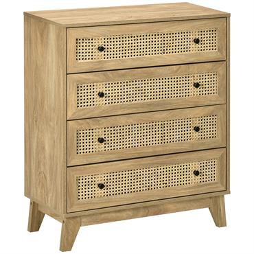 Commode 4 tiroirs bohème chic cannage rotin aspect bois de manguier