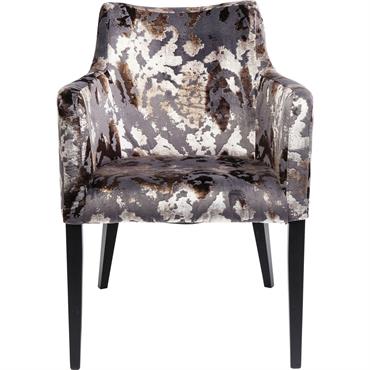 Chaise avec accoudoirs en velours marron et hêtre noir