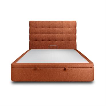 Lit coffre avec tête de lit capitonnée Bouclette Terracotta 140x200