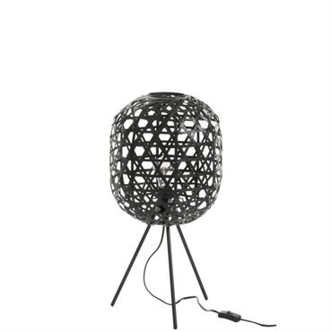 Lampe de bureau trépied bambou/métal noir H59