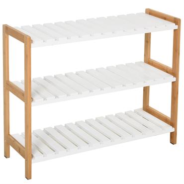 Etagère à chaussures 3 niveaux bambou MDF blanc