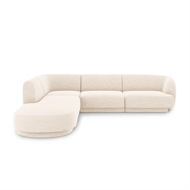 Canapé d'angle gauche 6 places en tissu chenille beige clair