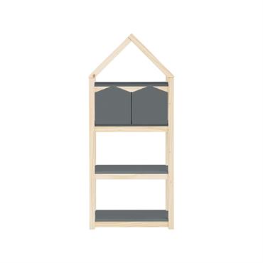 Bibliothèque avec 2 paniers en mélaminé gris