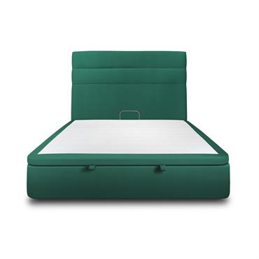 Lit coffre avec tête de lit lignes Velours Vert 160x200