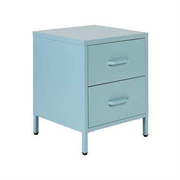 Table de nuit à 2 tiroirs métal bleu clair