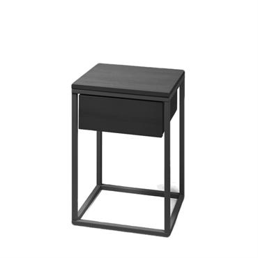 Table de chevet en bouleau noir et métal noir