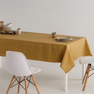 Nappe unie toucher tissu et traitement antitache Brun  140x300 cm