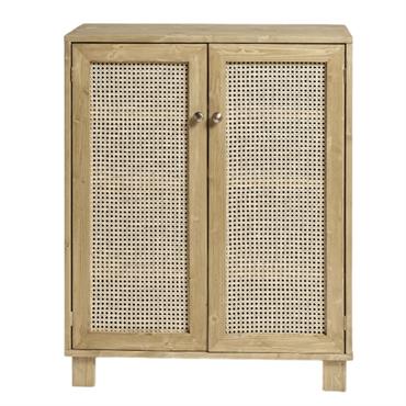 Meuble à chaussures avec portes en rotin couleur naturel 120 cm