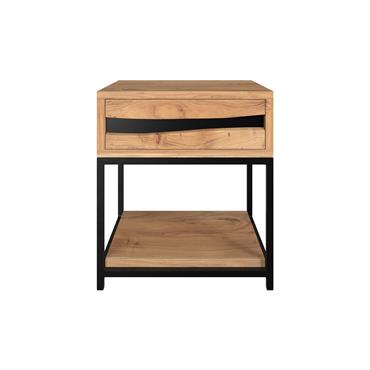 Table de chevet en bois d'acacia et métal