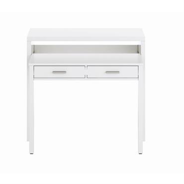 BUREAU - Bureau avec plateau extensible, Bureau PC avec 2 tiroirs, 99x36h88 cm, Blanc.  STRUCTURE ET UTILISATION - Bureau pouvant ètre utilisè comme bureau ou comme table polyvalente, composè ...