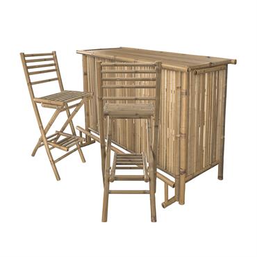 Ensemble bar et chaise de bar de jardin en bambou 