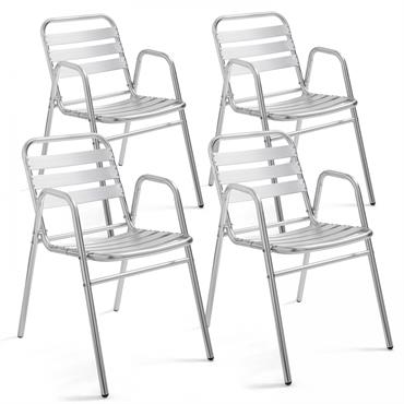 Lot 4 fauteuils de jardin aluminium gris