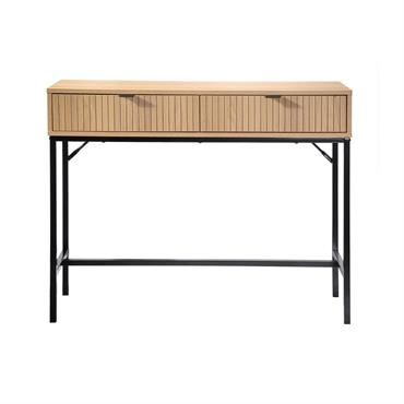 Console 2 Tiroirs Effet Bois Rainuré - L100 x H80 cm