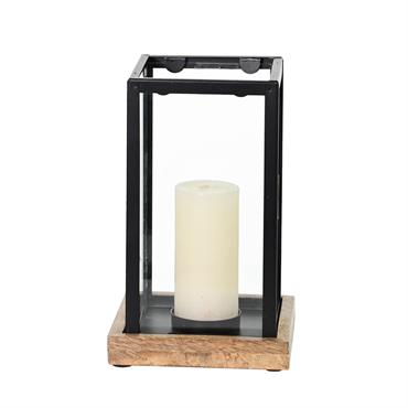 Photophore métal socle en bois 20x11 cm