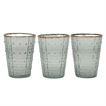 Set de 3 photophores en verre gravé