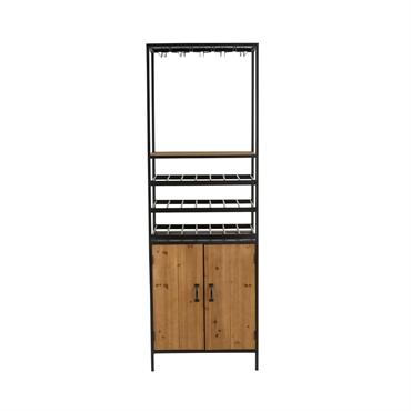 Armoire à vin pour bouteilles et verres en métal et bois naturel