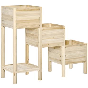 Jardinière sur pieds carré potager 3 niveaux étagère sapin naturel