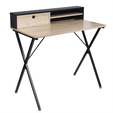 Bureau  multi-rangement effet bois et noir
