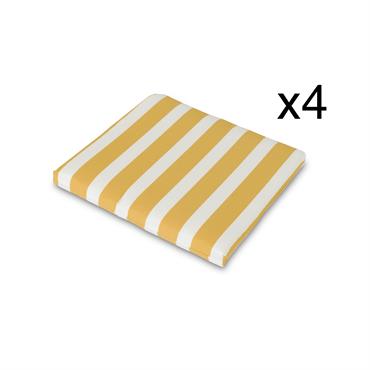Pack 4 coussins chaises de jardin carrés jaune/blanc