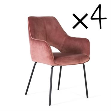 Lot de 4 chaises en velours marron et métal