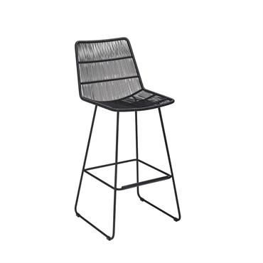 Chaise de bar extérieur en polypropylène noir et pieds en métal noir