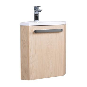 Meuble lave-mains SKINO décor chêne avec vasque blanche 