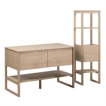 Meuble de salle de bain avec colonne effet bois clair