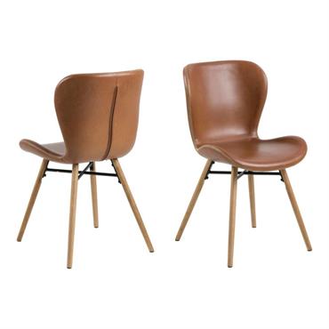 Lot de 2 chaises simili et bois cognac