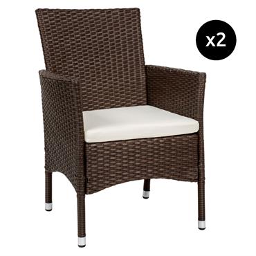 Lot de 2 fauteuils de jardin en rotin 2 sets housses marron/beige