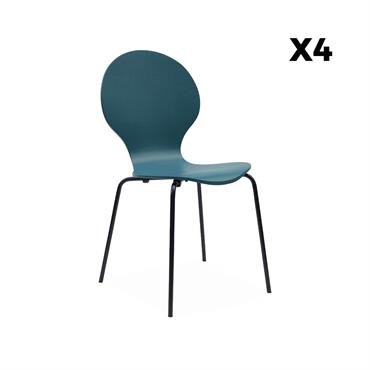 Lot de 4 chaises rétro empilables bleues