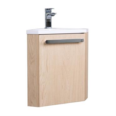 Meuble lave-mains SKINO Décor chêne vasque blanche