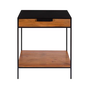 Table de chevet 1 tiroir en bois d'acacia et métal