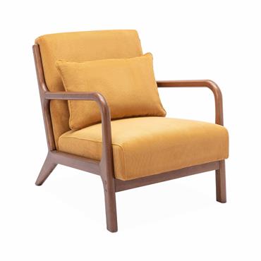 Fauteuil velours côtelé ocre