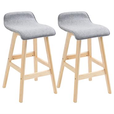 Lot de 2 tabourets de bar style scandinave bois tissu gris