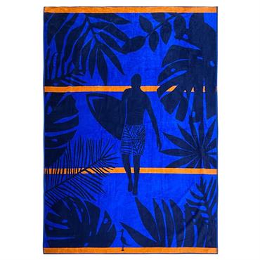 Serviette de plage éponge velours Jacquard Sunday bleue 140x180