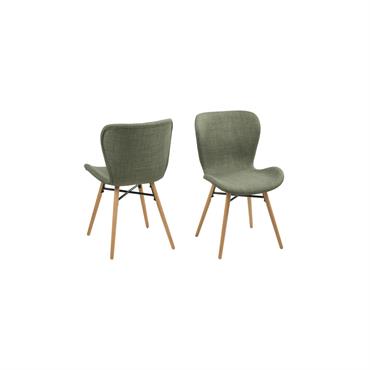 Lot de 2 chaises tissu et bois chêne kaki