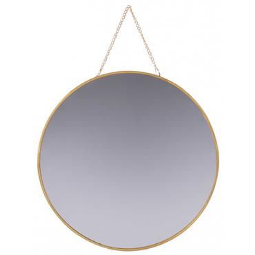 Miroir suspendu avec chaînette rond en métal doré D30