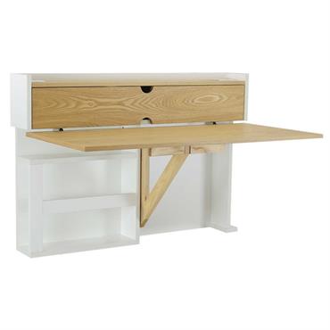 Bureau mural rabattable 100 cm bois et blanc