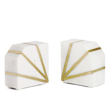 Serre-livres en marbre blanc et métal doré 10x5x10