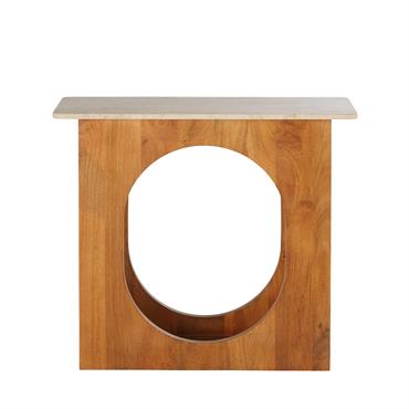 Console vintage en travertin et bois de manguier massif