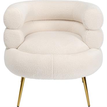 Fauteuil en polyester crème et acier doré