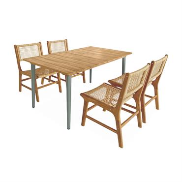 Table de jardin acacia métal et cannage 4 chaises kaki
