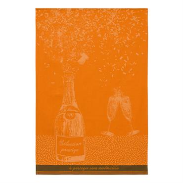 Ce torchon en 100% coton, sur un fond chaleureux orange est le torchon festif par excellence ! On retrouve l'univers du champagne retranscrit avec la bouteille et les coupes : ...