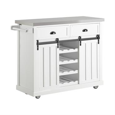 Desserte effet bois blanc à roulettes 2 tiroirs 2portes