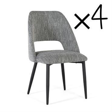 Lot de 4 chaises en tissu gris et métal