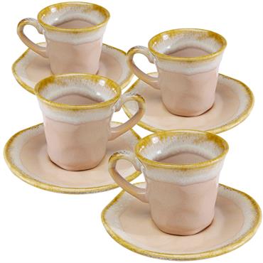 Tasse avec coupelle en grès rose - Lot de 4